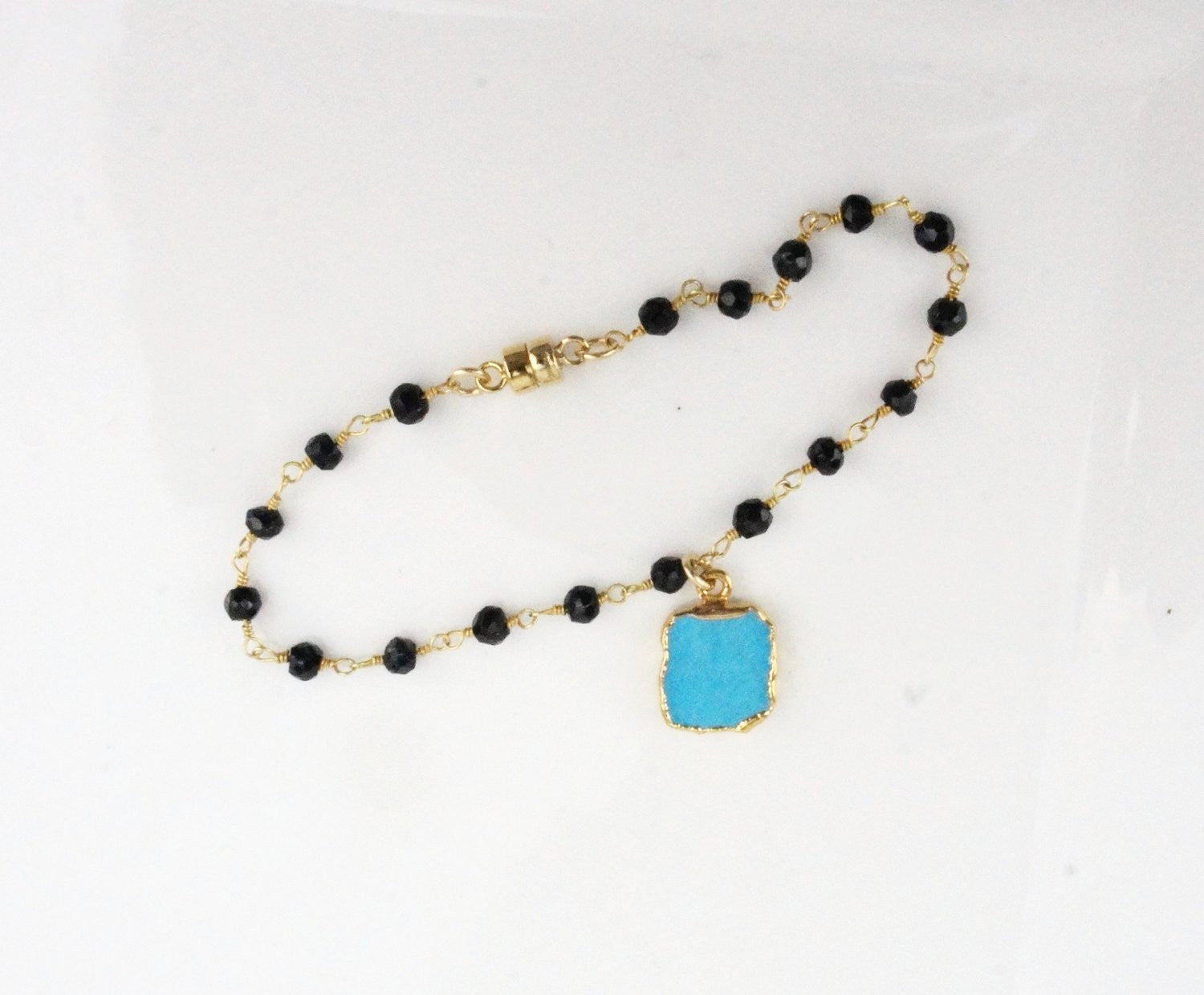 Black Spinel and Handmade Gold Bead Necklace