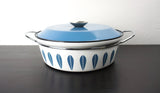 Vintage Turquoise Blue Cathrineholm Lotus Shallow Dutch Oven