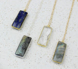 Handmade Faceted Bar Long Pendant Necklaces - Labradorite, Crystal Quartz, Lapis Lazuli