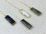 Handmade Faceted Bar Long Pendant Necklaces - Labradorite, Crystal Quartz, Lapis Lazuli