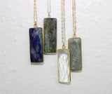 Handmade Faceted Bar Long Pendant Necklaces - Labradorite, Crystal Quartz, Lapis Lazuli