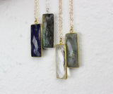 Handmade Faceted Bar Long Pendant Necklaces - Labradorite, Crystal Quartz, Lapis Lazuli